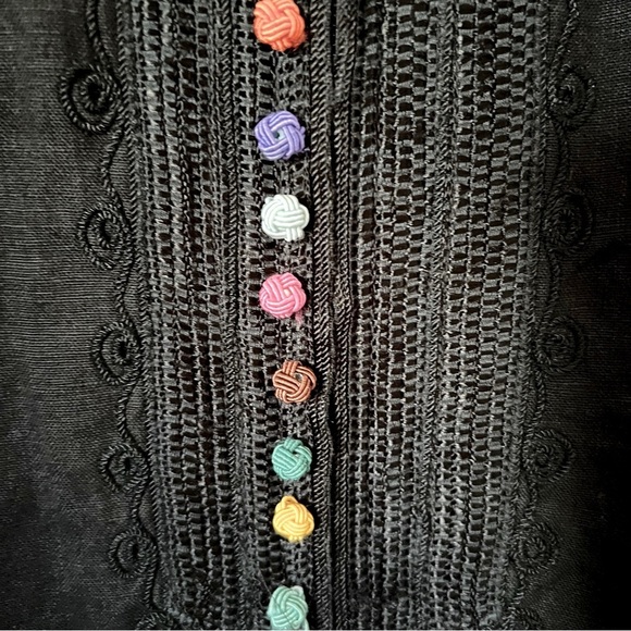 Soft Surroundings Desert Linen Tunic Top Black Embroidered Classic Playful Chic - Picture 9 of 15